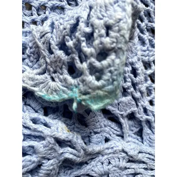 Y2K Crochet Long Sleeve Top - Baby Blue - Women's Small - Picture 6 of 8